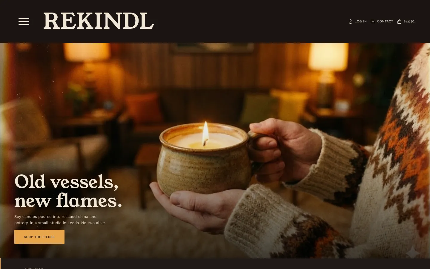 Screenshot of the Rekindled website